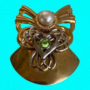 Jane Vtg AOL Angel of Love Pin Brooch Pearl Head Brass Signed 1997